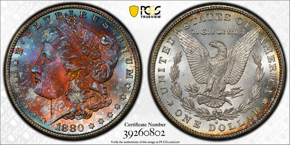 1880-S $1 Morgan Dollar PCGS MS67+ Rainbow Toned Super Gem!